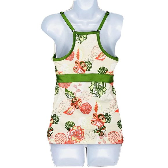 The North Face Sport Tank Top Shelf Bra Medium Beige Green Floral Empire Waist  - Picture 2 of 12